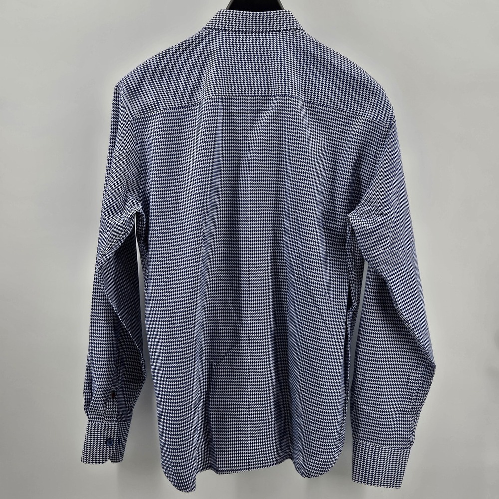 Luchiano Visconti Houndstooth Button Down Blue White Cotton Modal XL - Picture 3 of 8